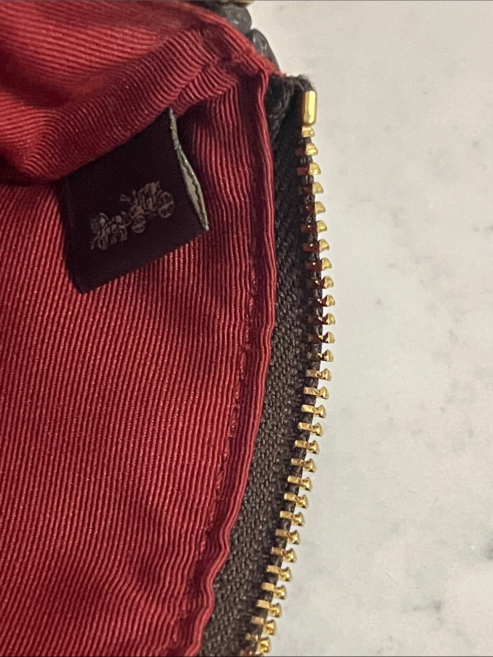 Coach Brown Signature Canvas Wristlet with Red Stripe - Picture 4 of 5